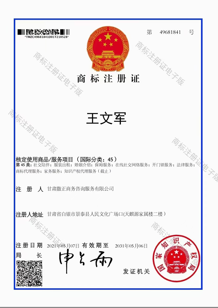 王文军45类商标